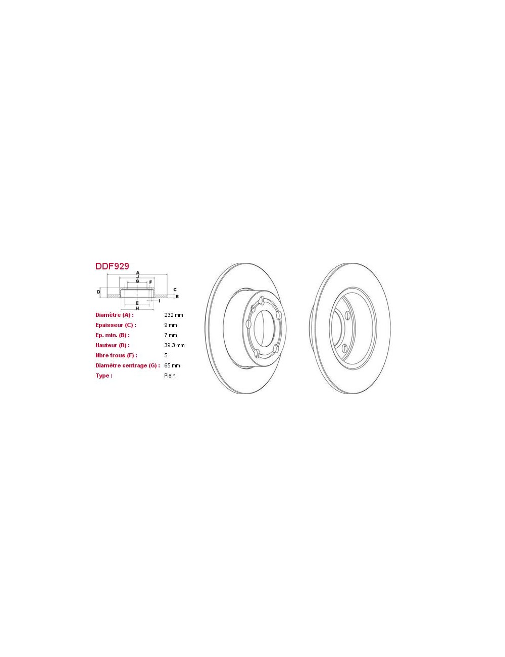 DISQUES DE FREIN VL (2P.) - DDF929