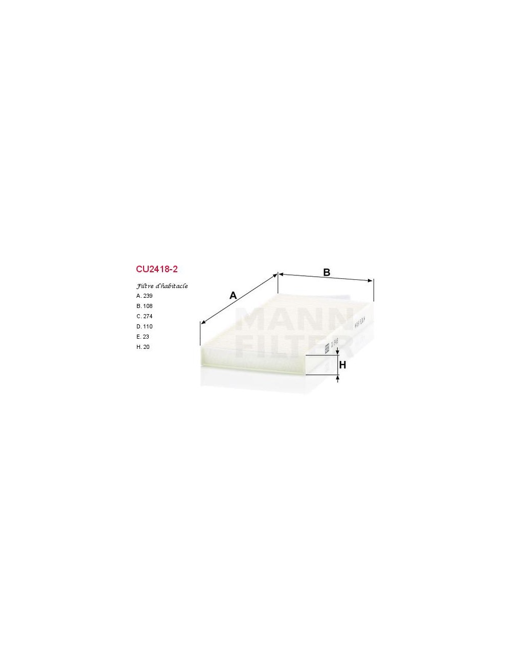 FILTRE A HABITACLE FILTRE A HABITACLE