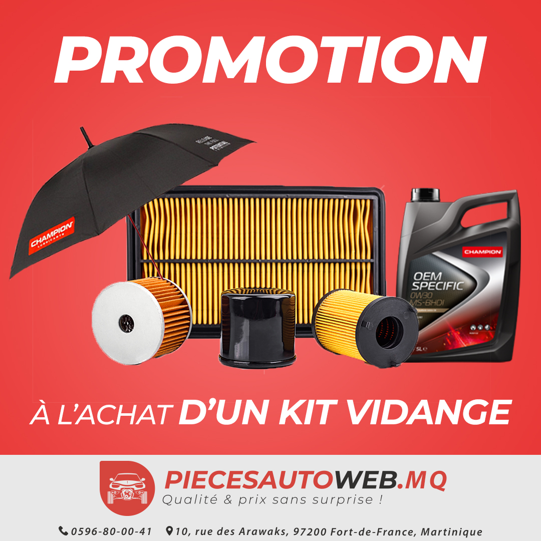Soyez l'un des 5 PREMIERS CLIENTS à se procurer un kit vidange en ligne et recevez GRATUITEMENT un parapluie Champion!